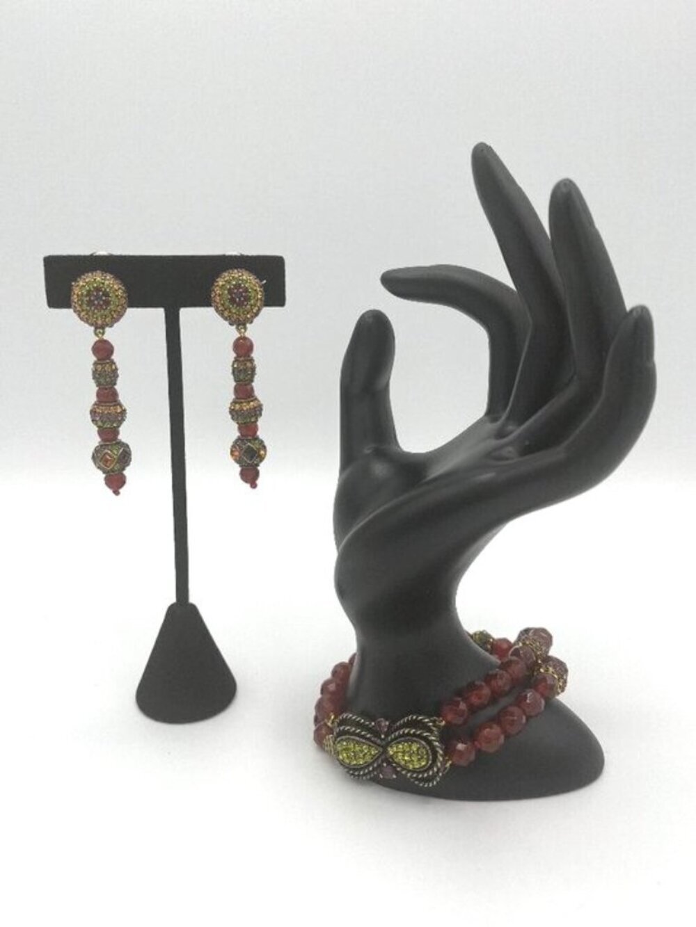 Heidi Daus Signed Crystal Faceted Glass Beaded Bracelet and Drop Earring - Picture 2 of 6